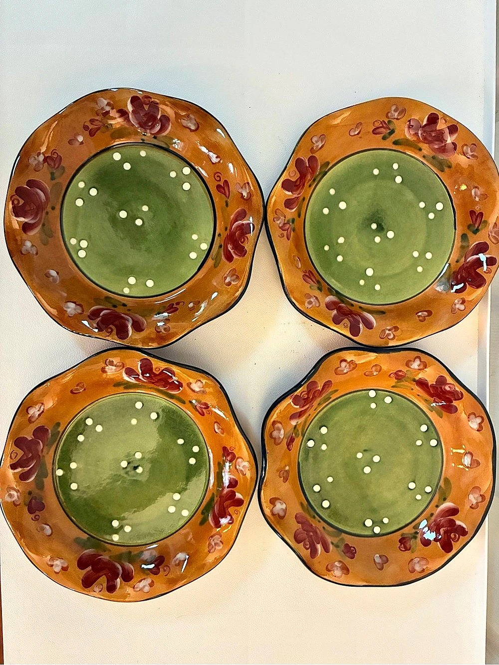 Set Of 4 Vintage Centrum Tuscan Rose Small Plates Hand Painted Scalloped Edge